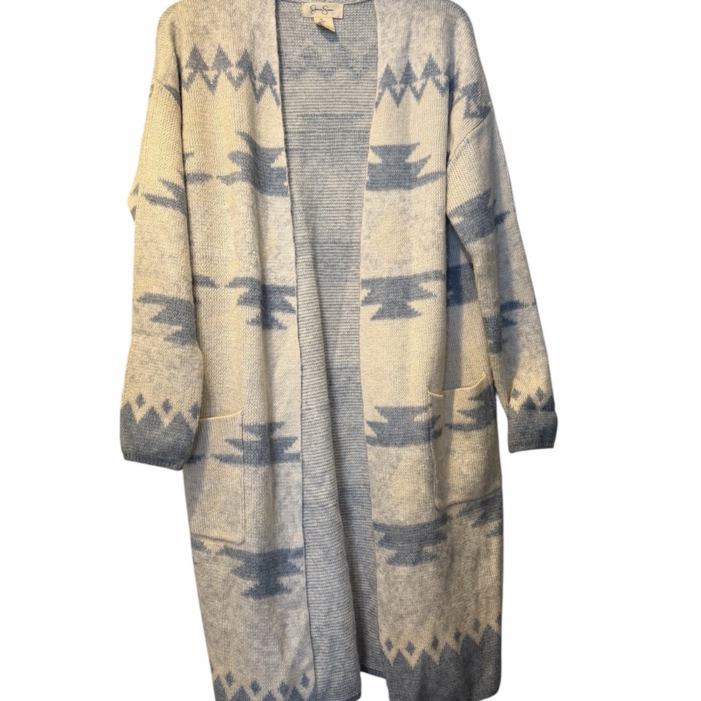 Jessica Simpson Cozy Cream and blue aztec Patterned Cardigan